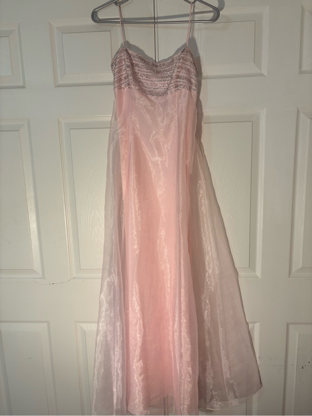 Morgan & Co. Light Pink Beaded Spaghetti Strap Prom Dress